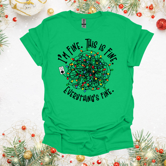 im fine,this is fine, everything is fine, christmas light tshirt